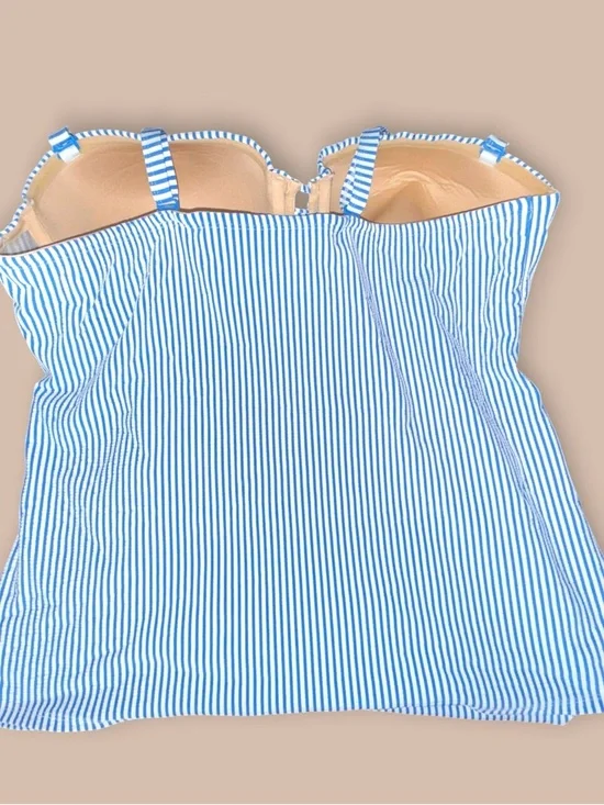 Cacique Swim Strapless One Piece Blue White Stripe Ruffle 44DD Plus Size - Picture 5 of 6